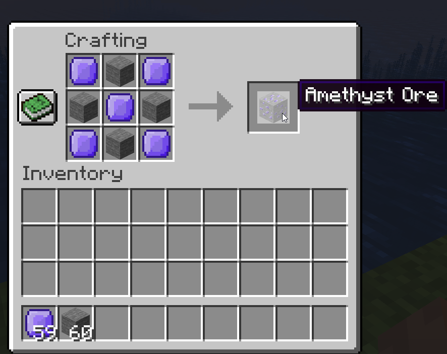 Crafting amethyst ore in Minecraft 1.16.5